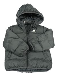 Tmavošedá prošívaná šusťáková zimní bunda s odepínací kapucí Adidas