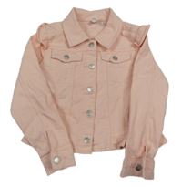 Svetloružová rifľová crop bunda s volánikmi Topolino