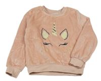 Svetloružová plyšová mikina s jednorožcom s flitrami C&A