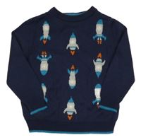 Tmavomodro-modrozelený pletený svetr s raketami M&Co