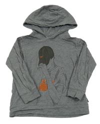 Tmavosivá melírovaná slabá mikina s chlapcem a kapucňou EMPORIO ARMANI