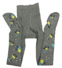 Šedé melírované punčocháče se stavebními stroji 