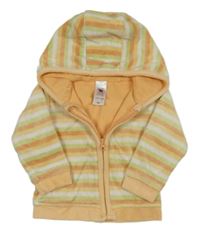 Oranžovo-zeleno-bielo-svetlooranžová pruhovaná zamatová prepínaci podšitá mikina s kapucňou C&A