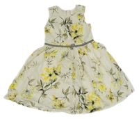 Smetanové plátěné šaty s kytičkami Next