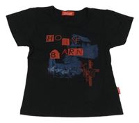 Čierne tričko s koníky a nápismi a kamienkami