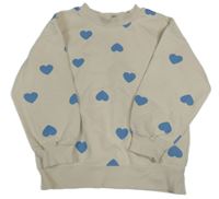 Smotanová mikina s modrými srdiečkami H&M