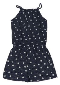Tmavomodrý bodkovaná ý letný overal s mušličkami YIGGA