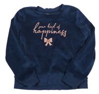 Tmavomodrá plyšová mikina s nápismi a mašlou POCOPIANO