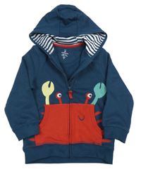 Tmavopetrolejová prepínaci mikina s krabom a kapucňou Mothercare