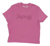 Ružové rebrované crop tričko s nápisem z kamínků H&M