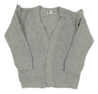 Šedý melírovaný žebrovaný svetrový cardigan se třpytkami a volánky PRIMARK