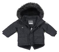 Černošedá melírovaná šusťáková zimní parka s kapucí s kožešinou PRIMARK