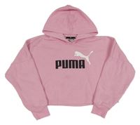 Růžová oversize crop mikina s logem a kapucí PUMA