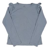 Modrošedé rebrované crop tričko s volánikmi H&M