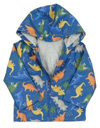 Modrá nepromokavá jarná bunda s dinosaurami a kapucňou Tu