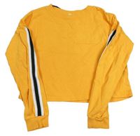 Horčicová crop mikina s pruhy na rukávech H&M