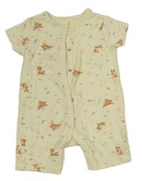 Krémové květovaný bavlněný kraťasový overal s králíky Mothercare
