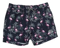 Tmavomodré plážové kraťasy s palmami a plameňáky Jack & Jones