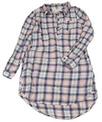 Bielo-ružovo-tmavomodré kockované košeľové šaty zn. H&M