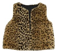 Hnedá kožušinová podšitá vesta s leopardím vzorom
