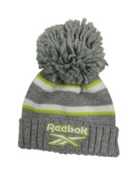 Šedo-bílo-limetková pruhovaná pletená čepice s logem a bambulí Reebok