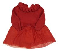 Červené třpytivé svetrovo/tylové šaty s límečkem M&S