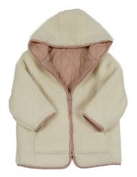 Béžová huňatá zateplená oboustranná bunda s kapucí Primark