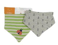 2x slinták - šedý melírovaný s kotvami + zeleno-bílý pruhovaný s beruškou