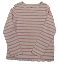 Béžovo-růžové pruhované žebrované triko H&M