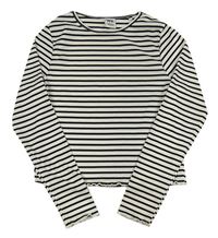 Bielo-čierne pruhované rebrované crop tričko Y.F.K.