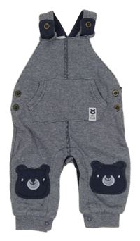 Tmavomodro-bílé pruhované laclové tepláky s medvědy F&F