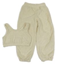 2set - Smetanové chlupaté tepláky + crop top Shein