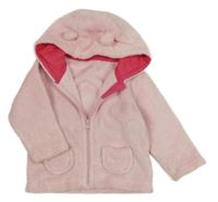 Ružová chlpatá prepínaci mikina s kapucňou s uškami