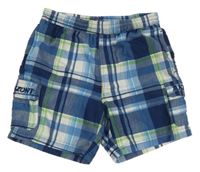 Tmaovmodro-bielo-zelené kockované plážové cargo kraťasy