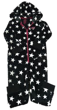 Čierna chlpatá kombinéza s hviezdami a kapucňou