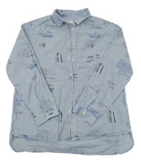 Bílo-modrá pruhovaná halenka s nápisy a obrázky Zara