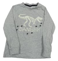 Sivé melírované pyžamové tričko s kostrou dinosaura L&D