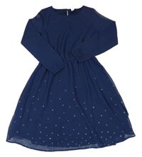 Tmavomodré šifonové šaty s hvězdami Yigga