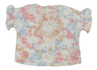 Farebné batikované oversize tričko s volánikmi H&M