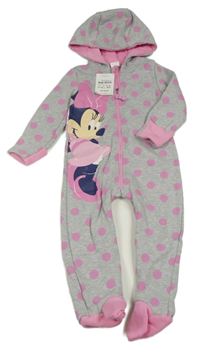 Šedo-růžová puntíkatá tepláková kombinéza s Minnie a kapucí Disney