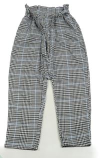 Černo-bílo-modré kostkované kalhoty s páskem H&M