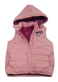 Svetloružová šušťáková zateplená vesta s dúhou a kapucňou Impidimpi