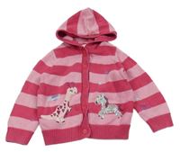 Růžový pruhovaný propínací svetr s jednorožcem z flitrů a kapucí Bluezoo