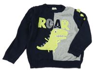 Tmavomodro-šedý svetr s dinem a nápisem F&F