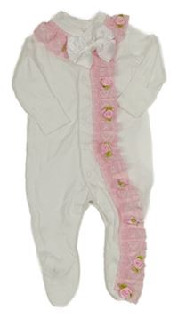 Bílý overal s krajkou a kvítky 