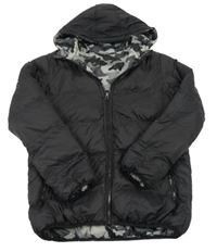 Černá šusťáková zateplená oboustranná bunda s kapucí 