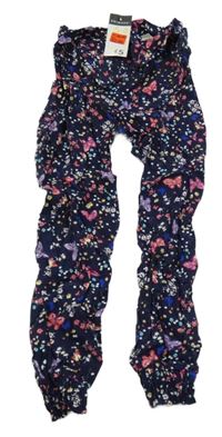 Nové - tmavomodro-farebné ľahké nohavice s motýlikmi Primark