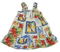 Nové - smetanovo-farebné kvetované šaty s papoušky Primark