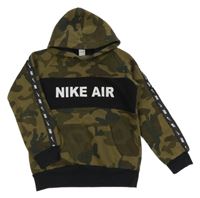 Khaki army mikina s čierným pruhom a nápisom a kapucí - Nike