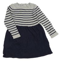 Sivo-tmavomodré pruhované pletené šaty H&M